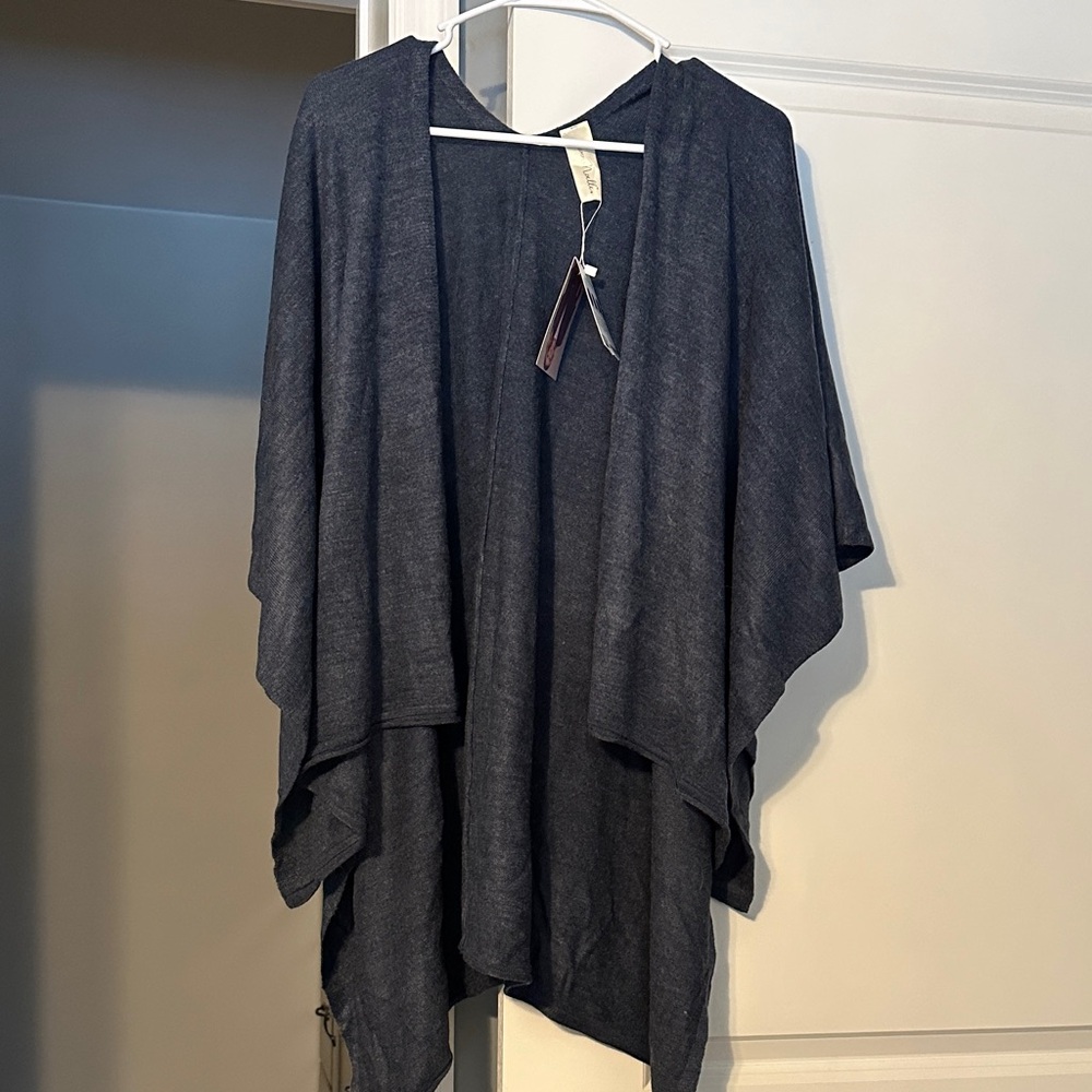 Open Front Draped Cardigan - Blue